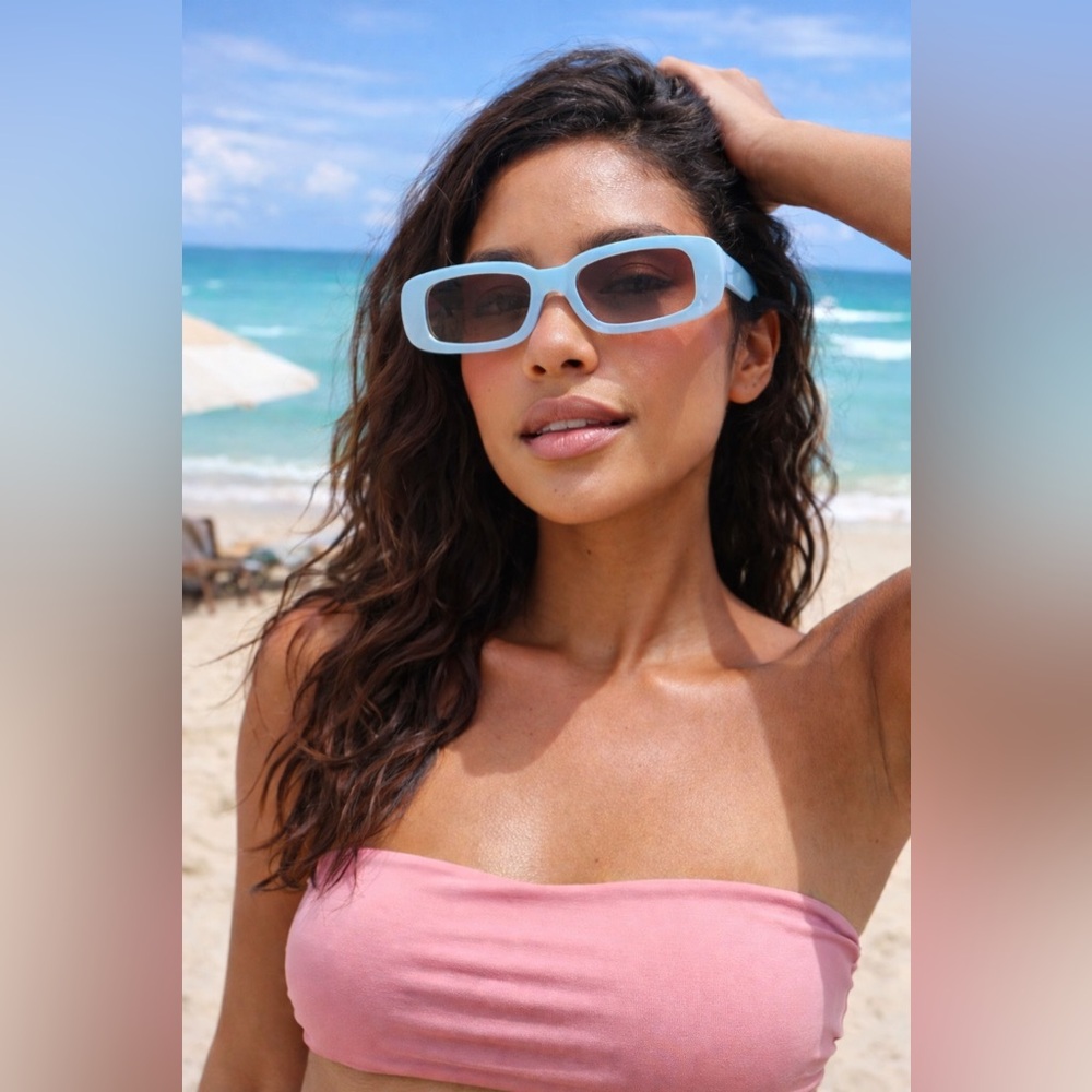 a new day Baby Blue Retro Rectangle Sunglasses ☀️